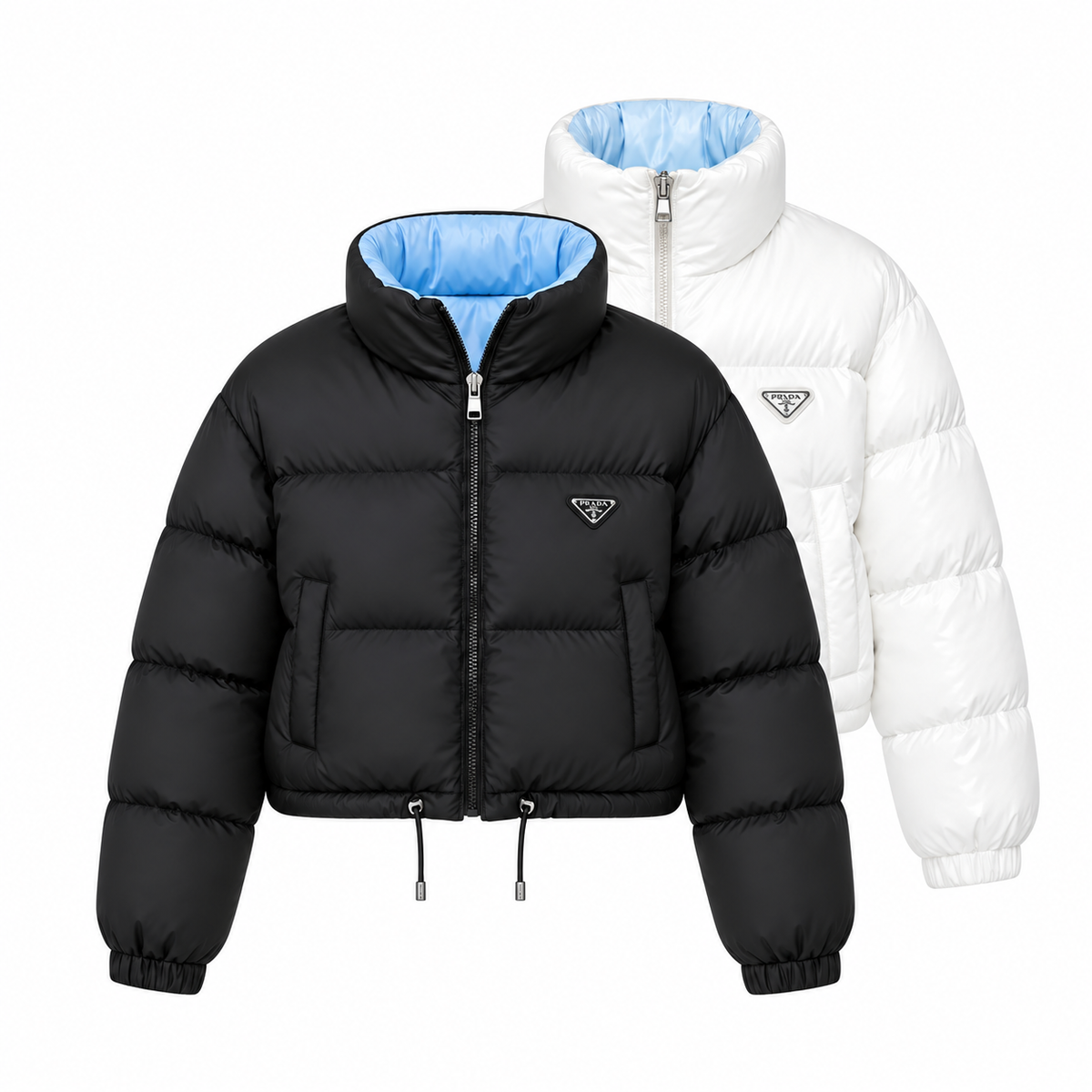 „P“ Cropped BW Puffer Jacke