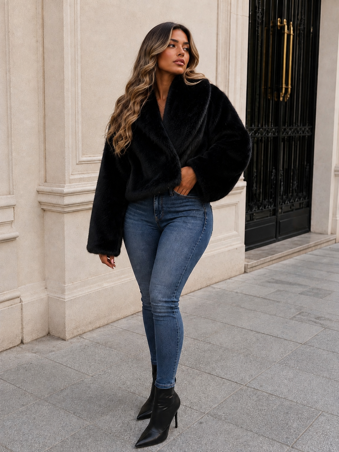 Luxe Fur Look Blazer Jacket