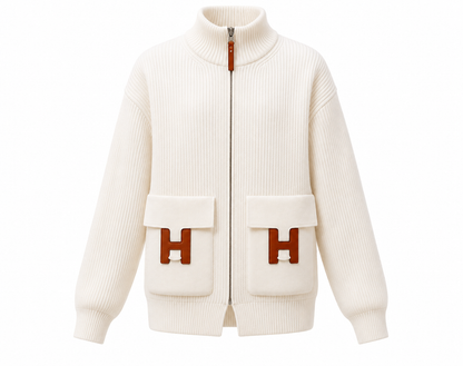 H-Style Ribbed Zip Cardigan