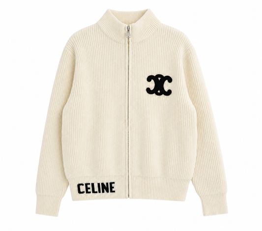 "CE" Knit Zip Cardigan