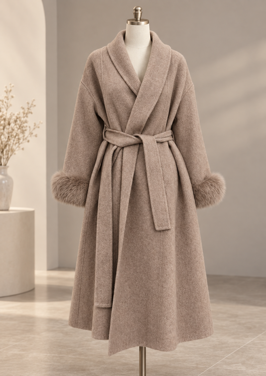 Long fur coat taupe