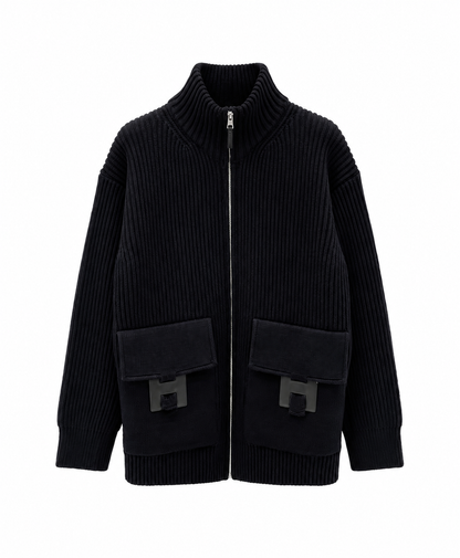 H-Style Ribbed Zip Cardigan
