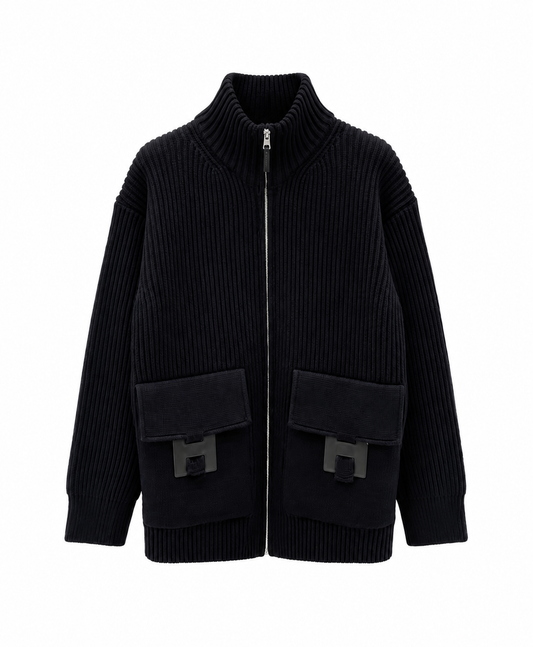 H-Style Ribbed Zip Cardigan