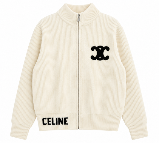 "CE" Knit Zip Cardigan