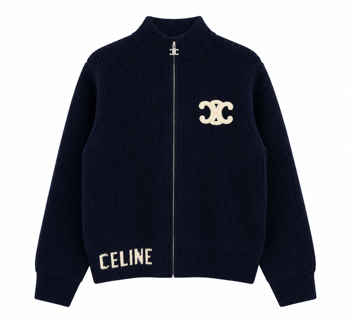 "CE" Knit Zip Cardigan