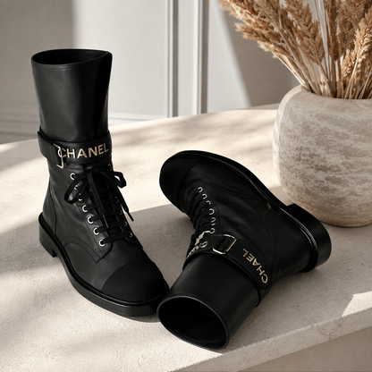 "CC" Shiny Calfskin Boots
