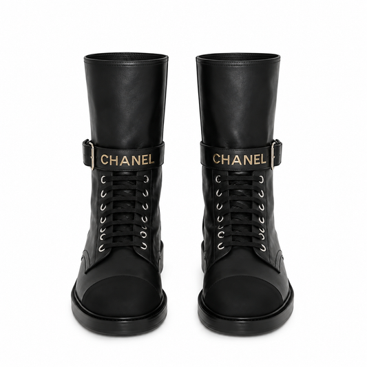 "CC" Shiny Calfskin Boots