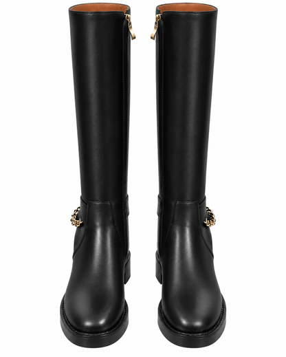Chanel Calfskin Knee-High Chain Boots