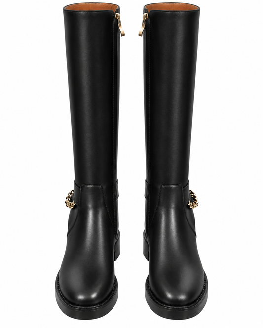Chanel Calfskin Knee-High Chain Boots